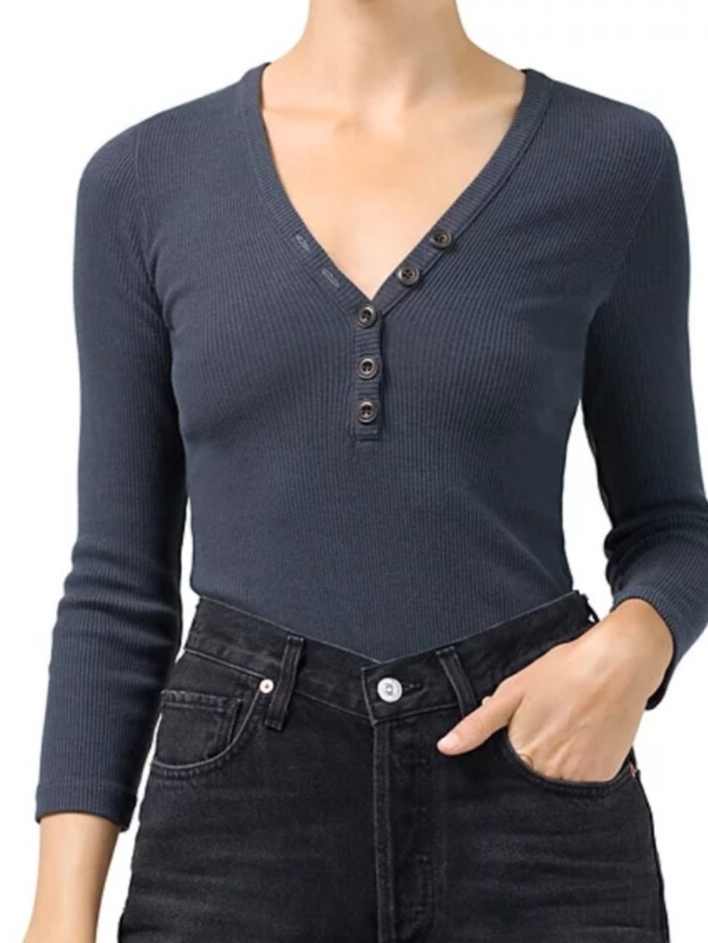 Citizens of Humanity Aideen Ribbed Henley V-Neck Size Small